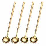 LUXENOW Mirror Polished Gold Iced Coffee Spoons – Streamlined Barware Essential for Modern Uncluttered Entertaining