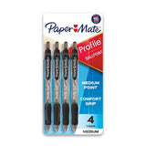 Paper Mate Profile Ballpoint Pen – Retractable Medium 1mm Black Ink for Office Forms and Meeting Notes, 4/pack