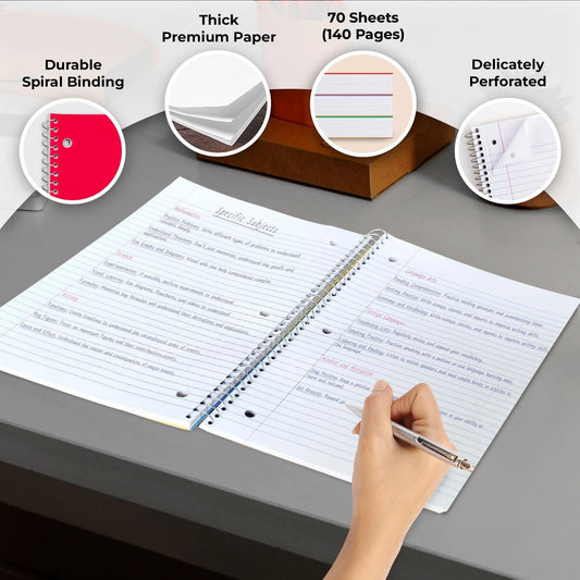 1-subject format with 70 sheets (140 pages) per notebook