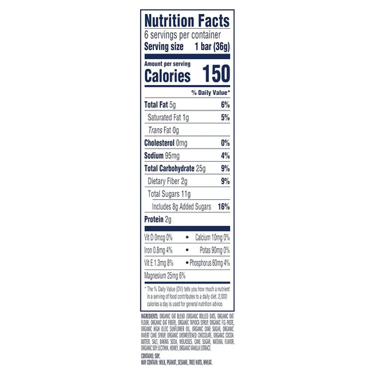 12g whole grains per bar from organic rolled oats, oat flour, and oat fiber