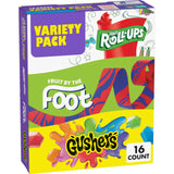 Fruit Roll-Ups, Fruit by the Foot & Gushers Snack Variety – Nostalgic Birthday Gift for 90s Kids, Gluten Free, 16 Ct