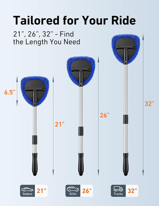 180° rotating cleaning head for accessing corners and curved glass