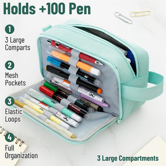 2 utility pockets for small items like erasers, sharpeners, or usb drives