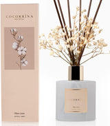 Lufka 200ml Reed Diffuser, Clean Linen Glass Vessel with Baby's Breath Accent, Adjustable Scent Throw Sticks for Vanity Counter Styling, Cozy Home Atmosphere Accent for Dresser and Bathroom Shelf