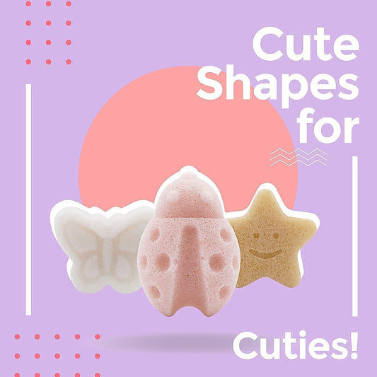 3-piece set featuring cute animal shapes (elephant/bear/star, ladybug/butterfly/star, unicorn/duck/sea turtle, rabbit/frog/bear face)