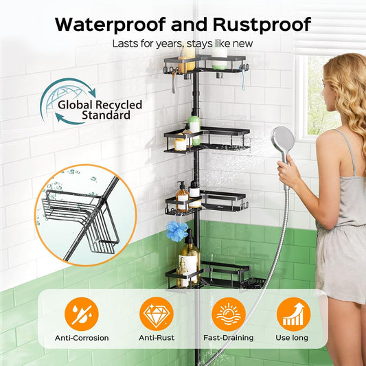 4-tier storage with 2 extra-tall baskets and 3 standard rustproof shallow baskets
