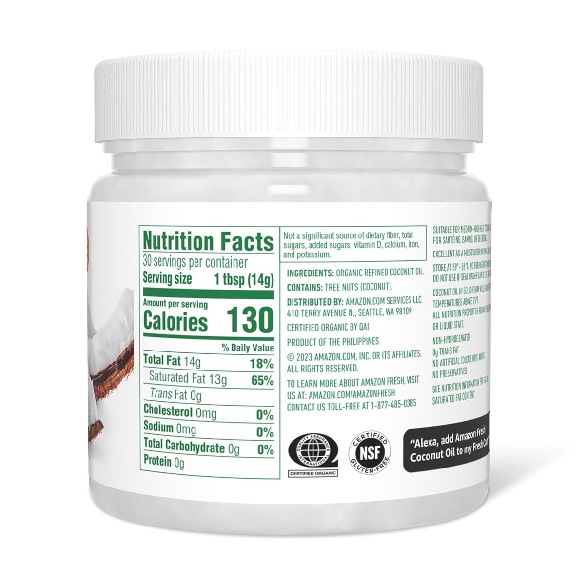 Amazon Grocery, Organic Refined Coconut Oil, 15 Fl Oz – Thoughtful Self-Care Gift for Mom on Her Birthday