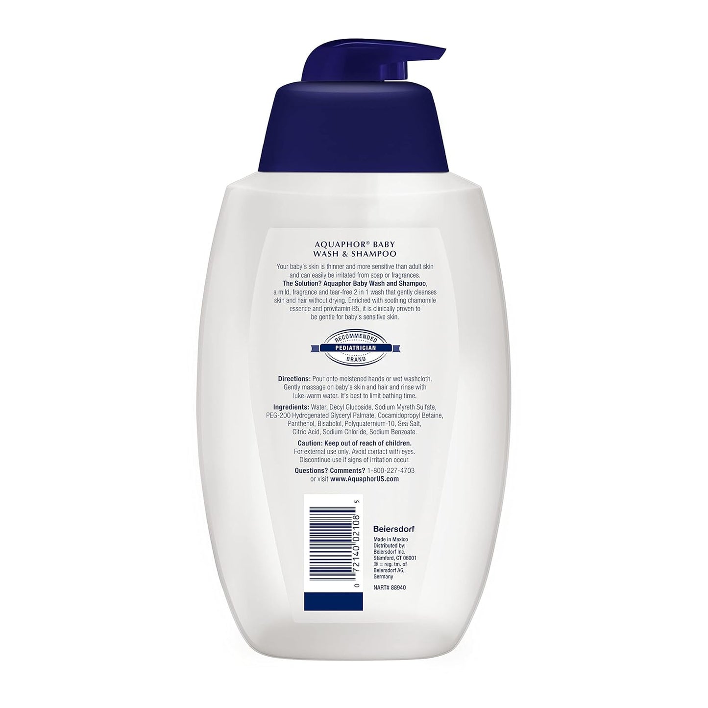 Aquaphor Baby Wash and Shampoo – Tear-Free Cleanser for Nursery and Changing Table Bath Time, 25.4 Fl Oz Pump