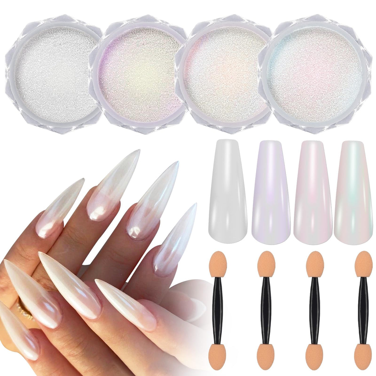 Artdone Chrome Nail Powder Metallic Mirror Effect Pigment Chrome Iridescent Aurora Nail Glitter Mermaid Pearl Glitter Dust Kit for Gel Polish Nail Art Decoration, Resin Craft