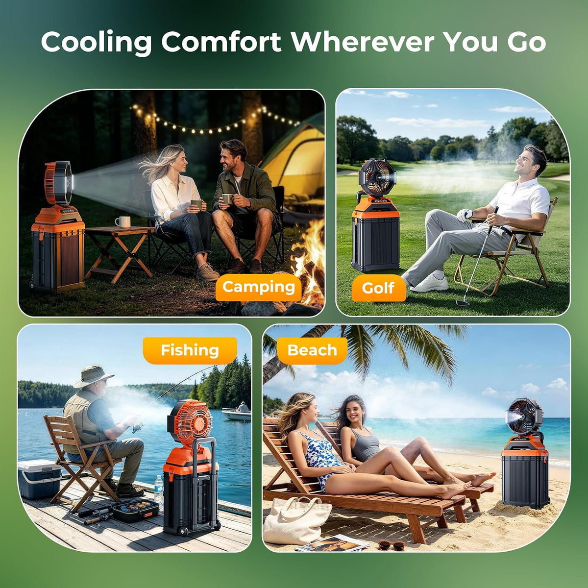 Ausswell Cordless Misting Fan – Camping and Tailgate Cooling Companion, 40Ah Battery with 360° Wheels