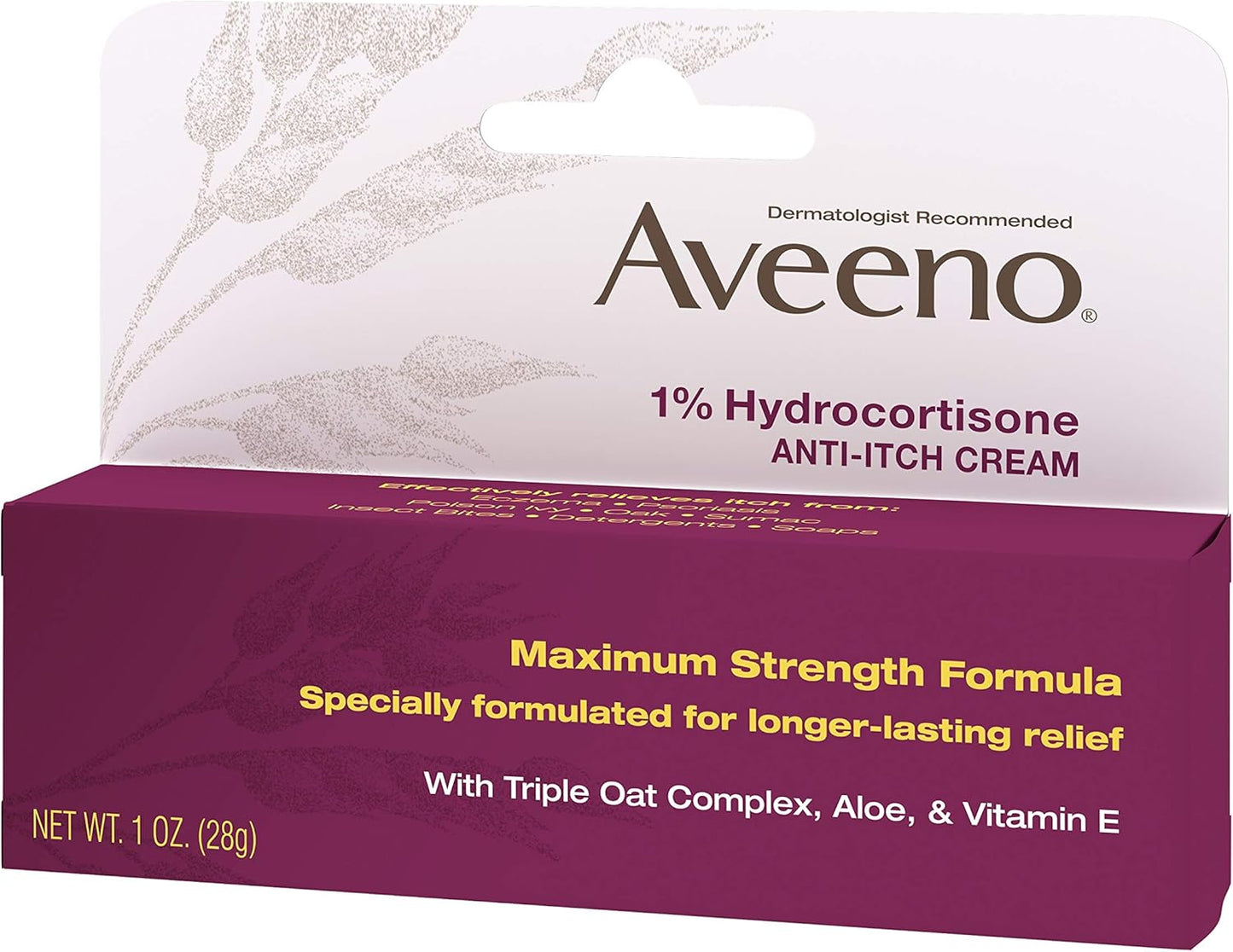 Aveeno Maximum Strength 1% Hydrocortisone Anti-Itch Cream – Soothing Psoriasis Flare-Up Care for Nightly Wind-Down Routine, 1 oz