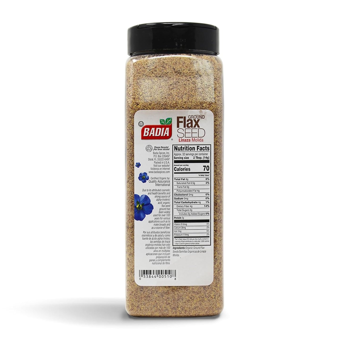 Badia Organic Ground Flax Seed, 16 oz – Resealable Shaker-Top Pouch for Clutter-Free Counter and Effortless One-Ingredient Wellness