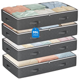 Budding Joy 4 Pack Underbed Storage Bins 95L Grey, Foldable Blanket and Comforter Organizer for Master Closet and Hallway Styling