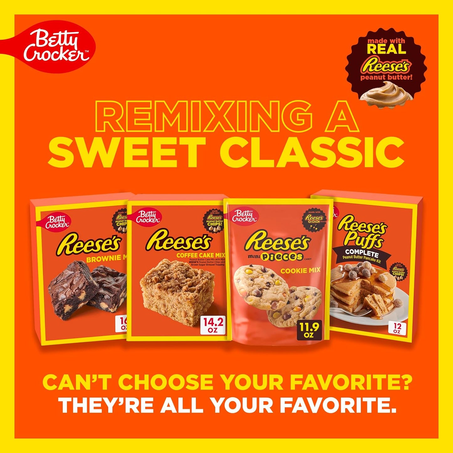Betty Crocker REESE'S Brownie Mix with Peanut Butter Chips – Family Kitchen Treat for After-School Snacks and Birthday Parties