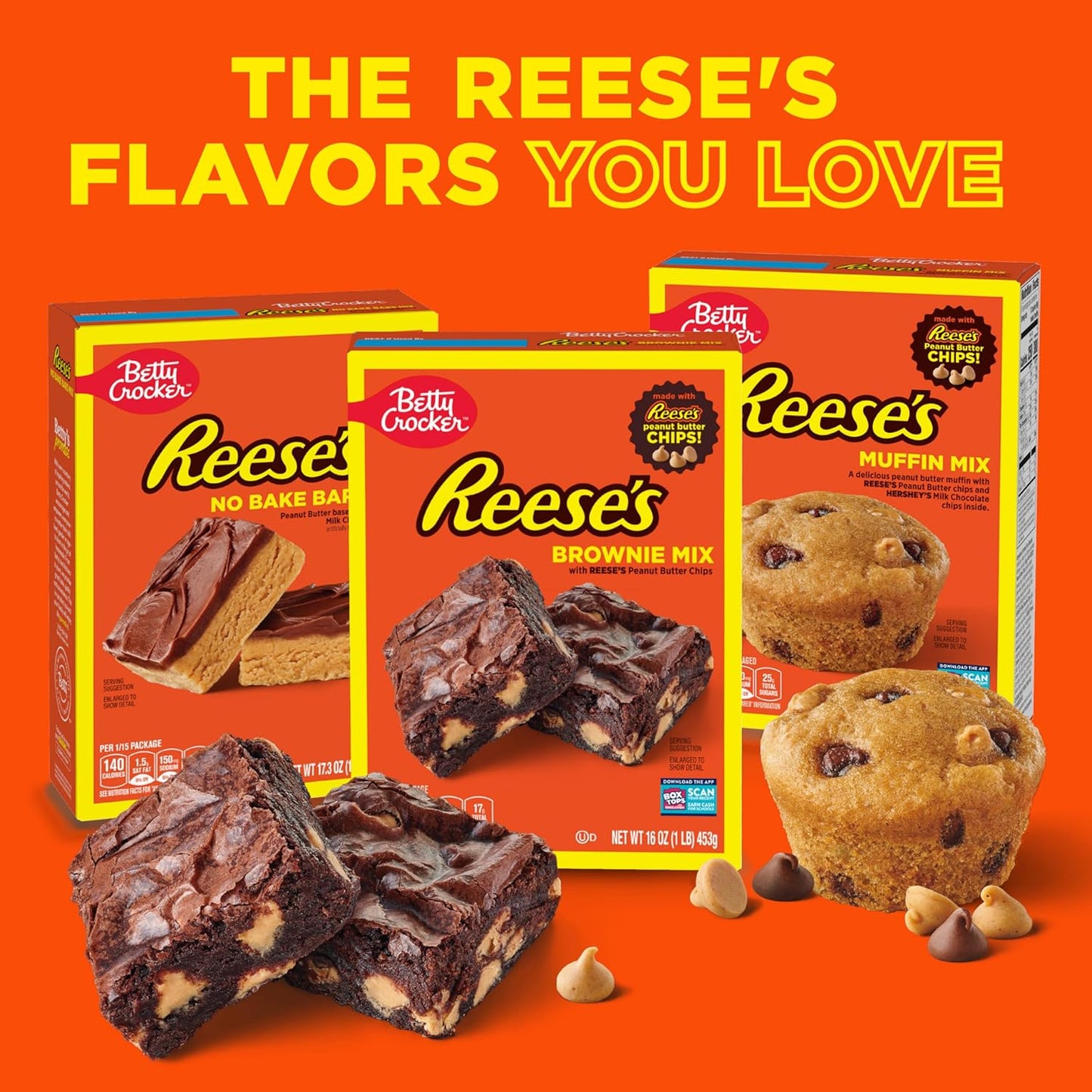 Betty Crocker REESE'S Peanut Butter No-Bake Bars – Quick Office Potluck Dessert for Break Room, 15 Servings