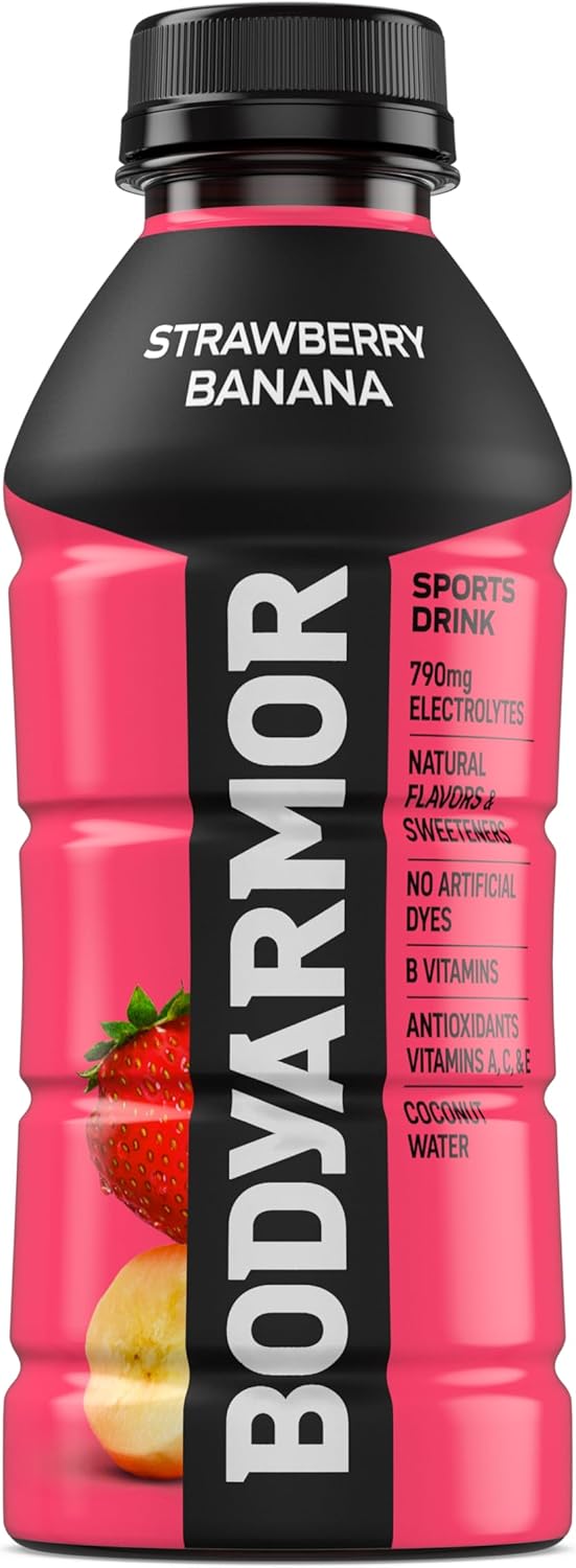 BODYARMOR Sports Drink Strawberry Banana – Pre-Workout Hydration with Coconut Water for Mindful Fitness Routines