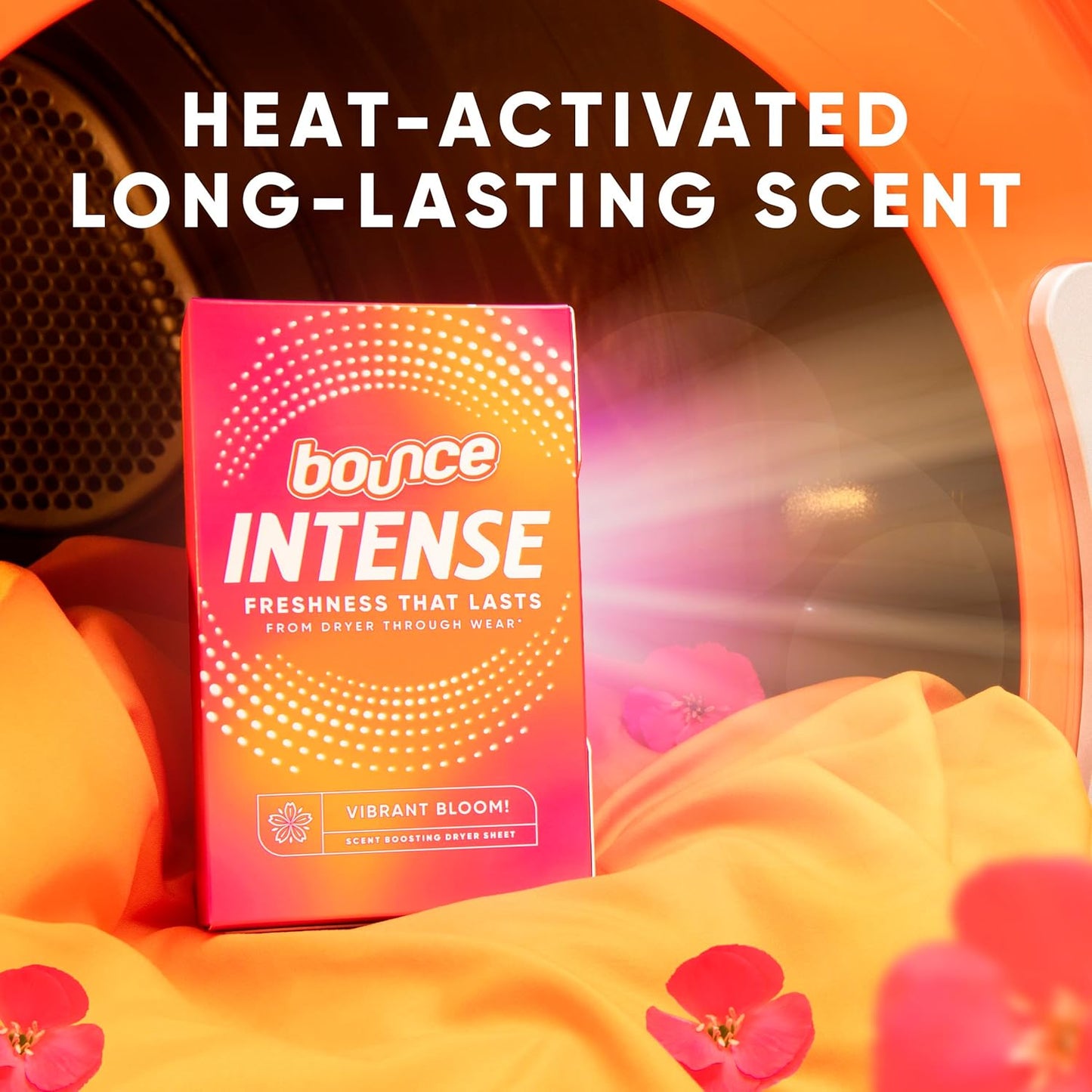 Bounce Intense Dryer Sheets Vibrant Bloom 60 Count Anti Static and Fabric Softening Sheets for Family Laundry Room