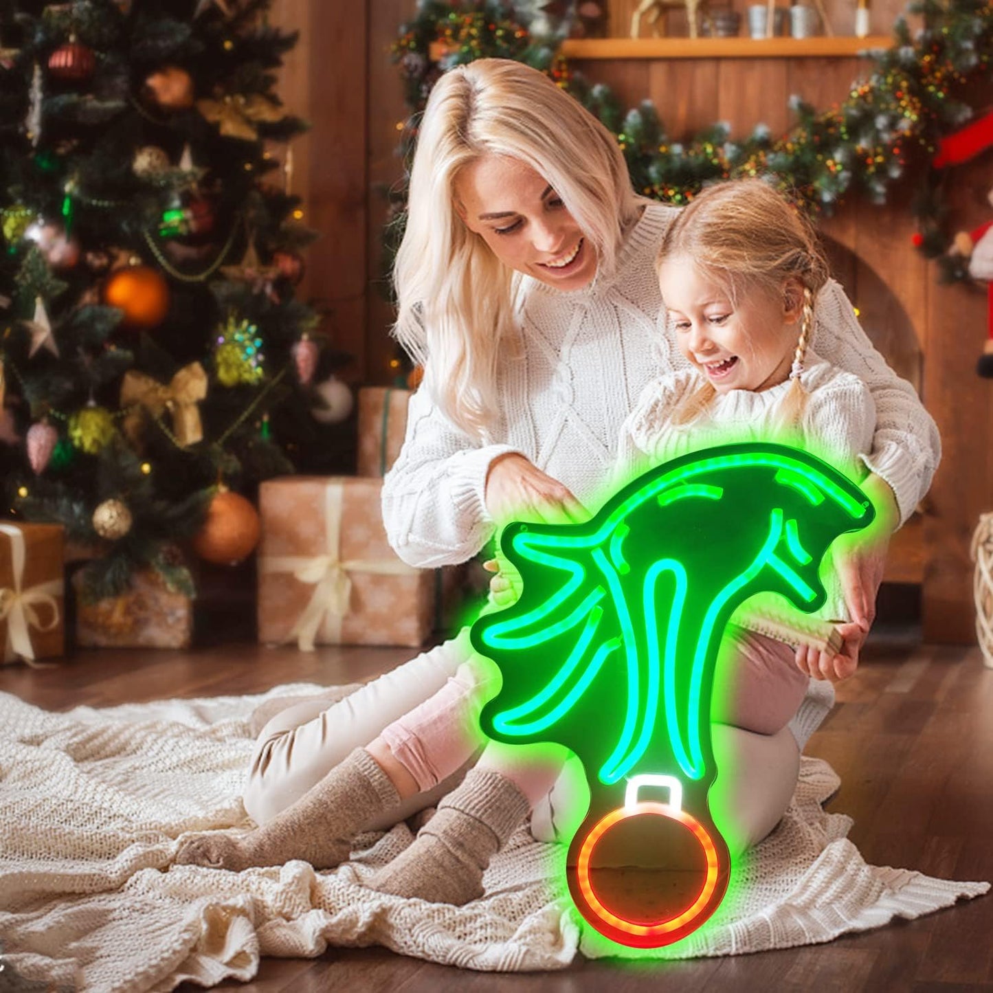 BrandName Christmas Neon Sign Dimmable – Child Safe Kids Room Night Light, Flicker Free Green LED Wall Decor for Nursery and Playroom