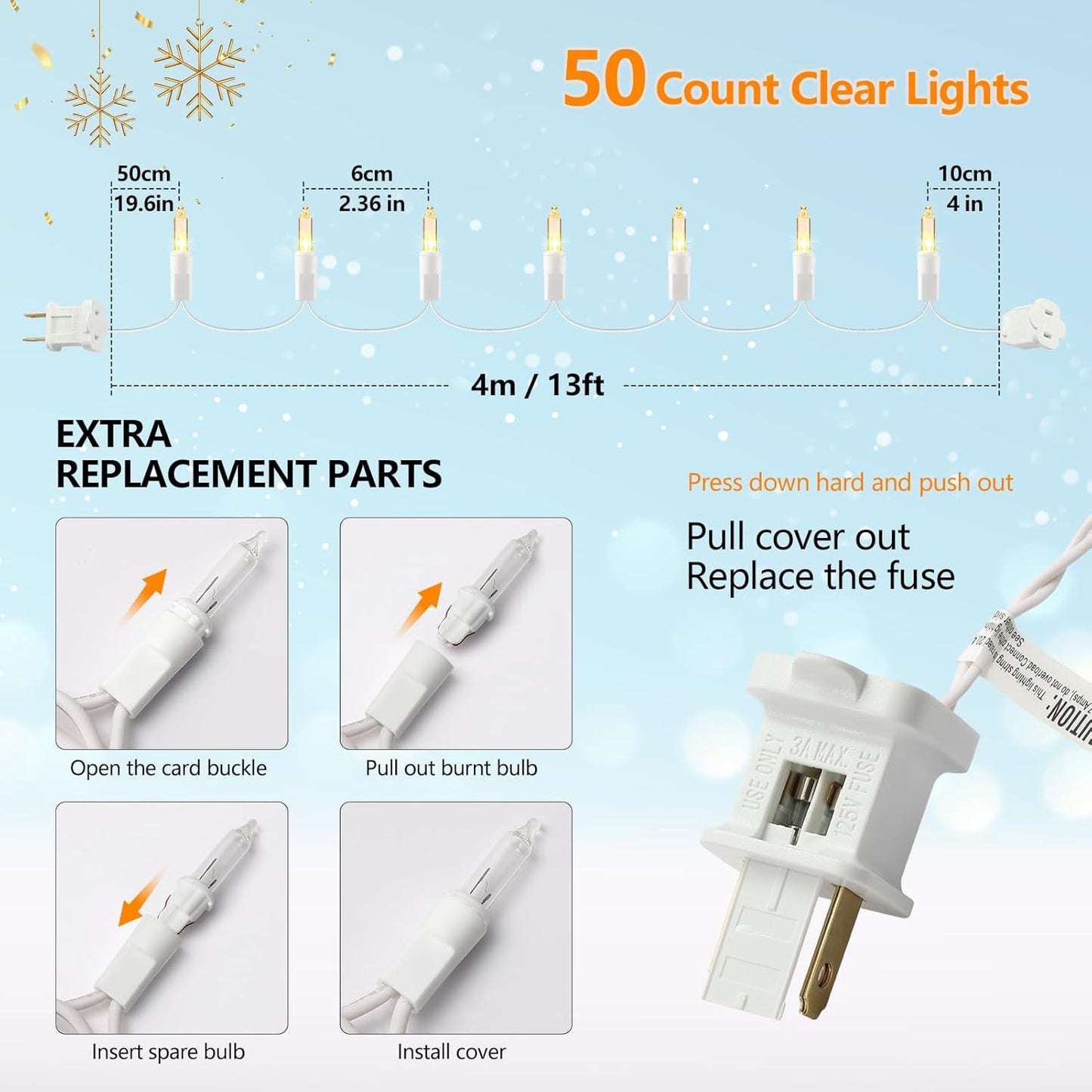 Brightown 2700K Clear Bulb Christmas Lights 13ft White Cord – Cozy Bedroom & Reading Nook Ambient Glow for Small Space Holiday Decorating