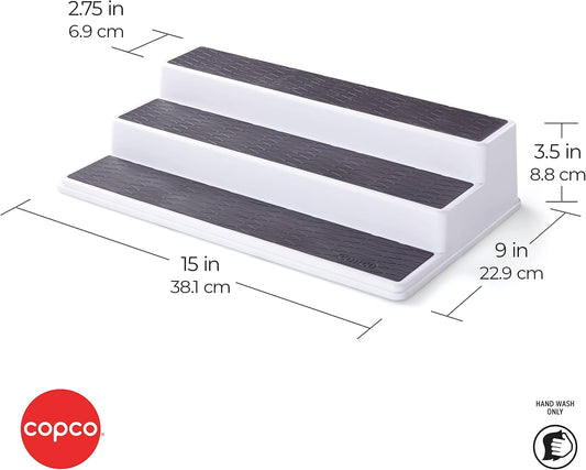 built-in non-slip surface lining on every tier to grip jars and prevent shifting
