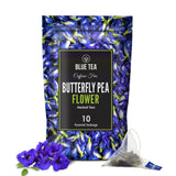 BLUE TEA Butterfly Pea Flower Tea Bags – Caffeine-Free Herbal Nightcap for Bedtime Wind-Down Ritual, 10 Pyramid Sachets