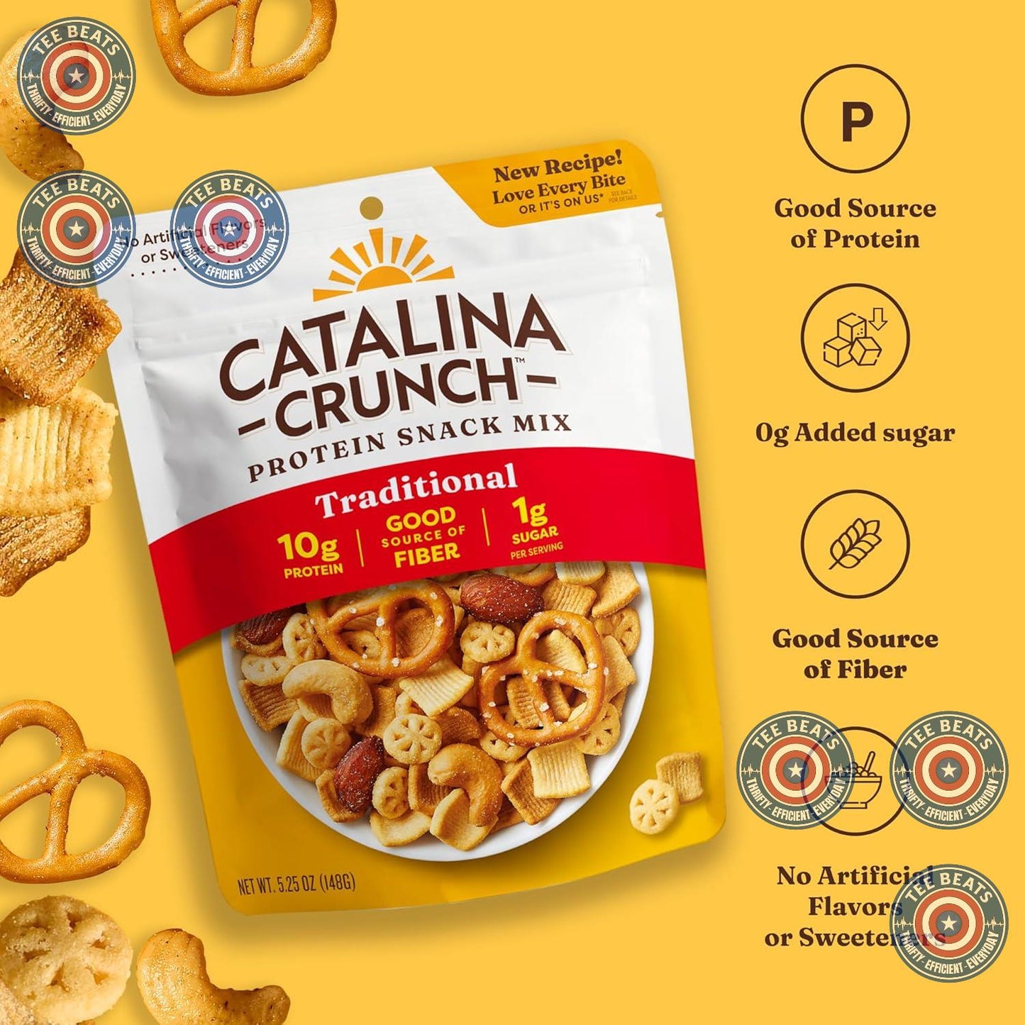 Catalina Crunch Protein Snack Mix - Traditional Buttery Garlic Trail Mix for Diabetic-Friendly Mindful Snacking at Home, 5.25 oz Resealable Bag