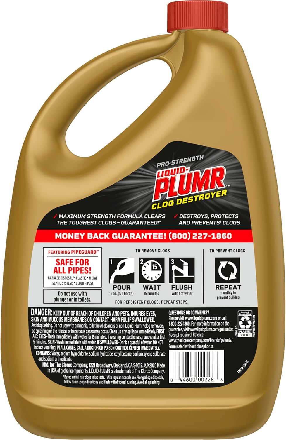 Clorox Liquid-Plumr Pro-Strength Clog Destroyer – Unscented Gel for Spa-Like Bathroom and Shower Drain Care