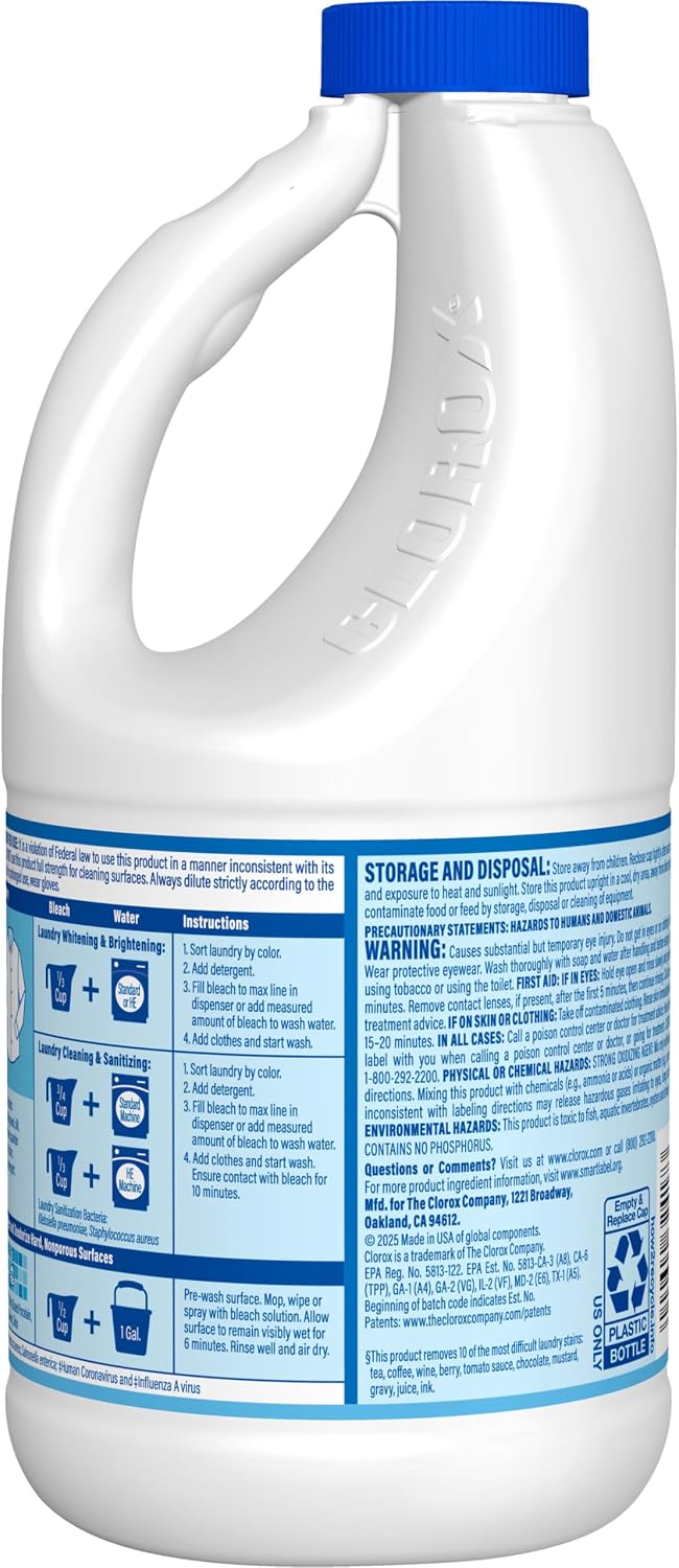 Clorox No Splash Bleach 40 fl oz – Hygienic Home Concentrated Bleach for Allergy and Germ Aware Families