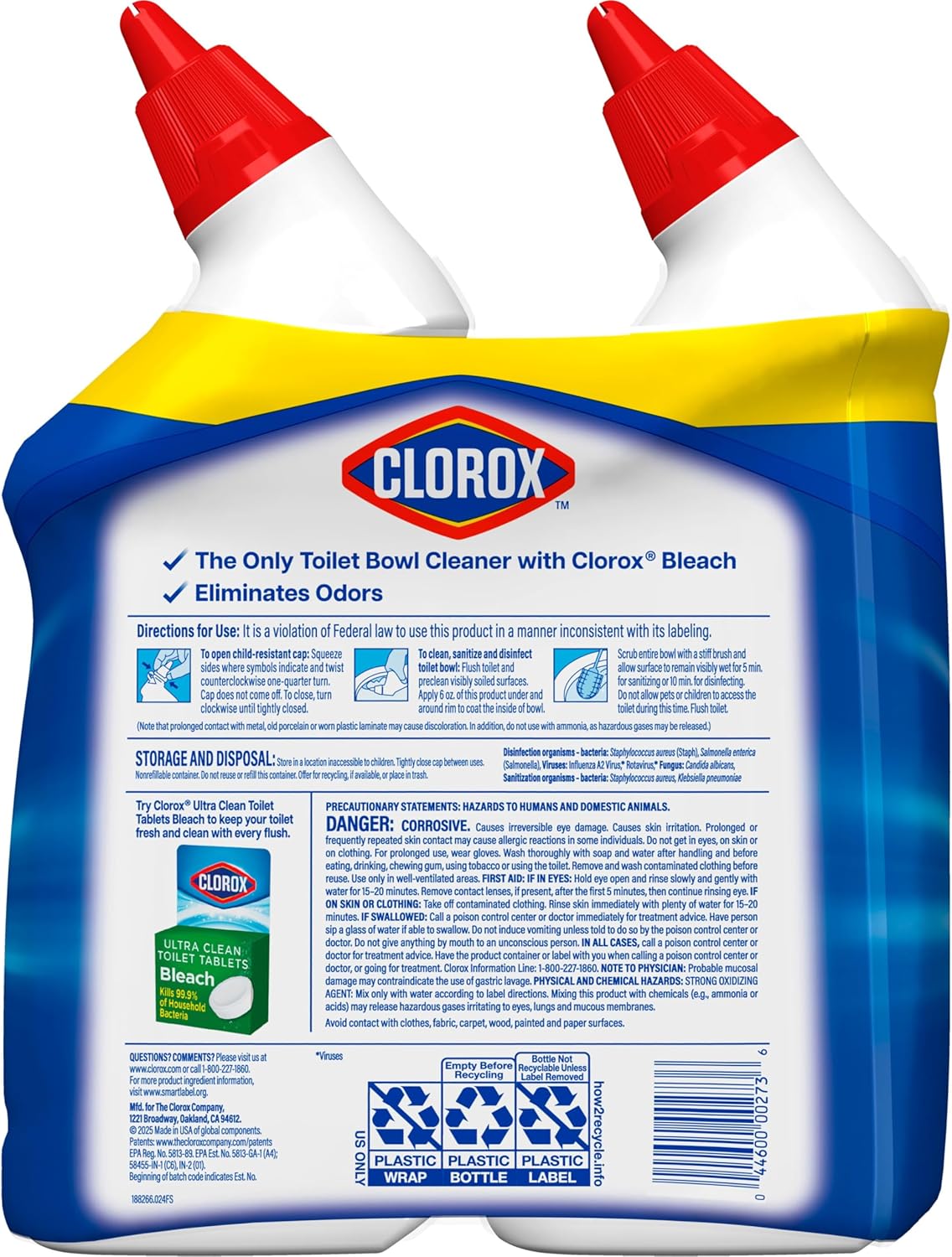 Clorox Toilet Bowl Cleaner with Bleach Rain Clean, Germ-Kill Disinfectant for a Fresh Self-Care Bathroom Ritual