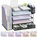gianotter Rose Gold 4-Tier Mesh Desk Organizer with Drawer – Aesthetic Office Desk Decor for Bedroom Vanity
