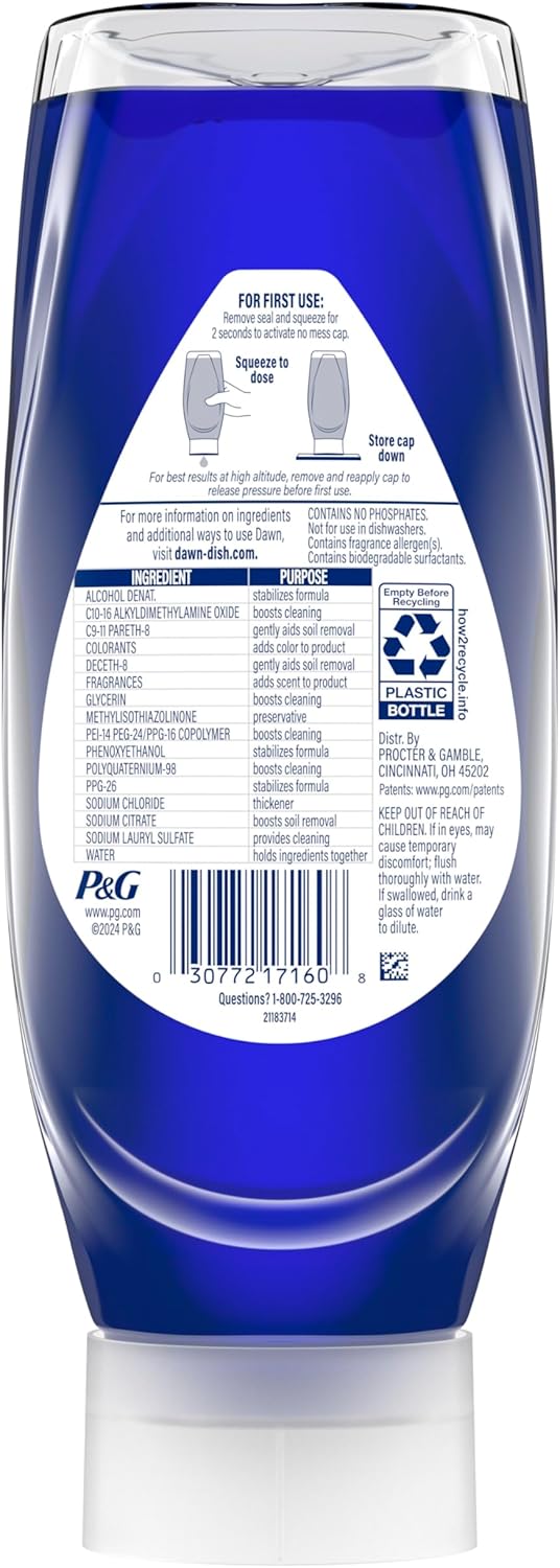 Dawn Platinum Plus PowerSuds Liquid Dish Soap 17.4 oz EZ-Squeeze Bottle for Cleaning Grills, Tools, and Cookware at the Outdoor Grill Station