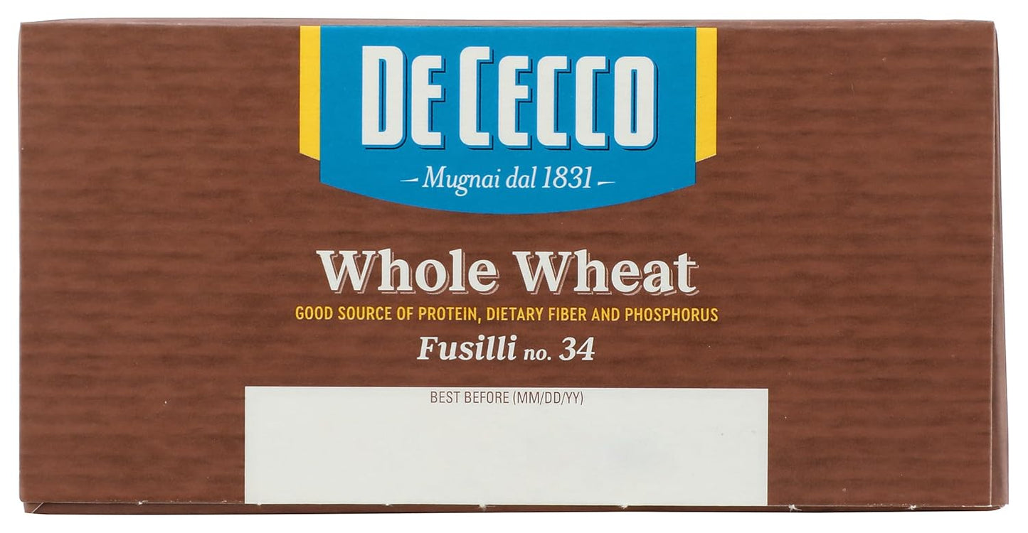 De Cecco Whole Wheat Fusilli – High-Fiber Italian Pasta for Heart-Healthy Family Dinners