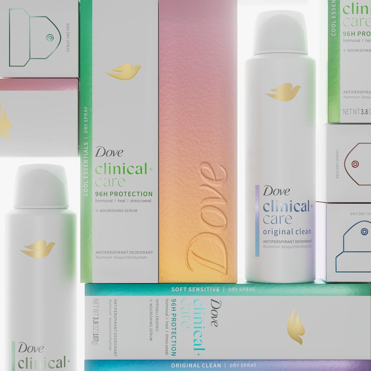 Dove Clinical + Care Original Clean Dry Spray Antiperspirant with Nourishing Serum – Dermatologist-Tested Sensitive Skin Deodorant, Post-Shave Safe, 3.8 oz