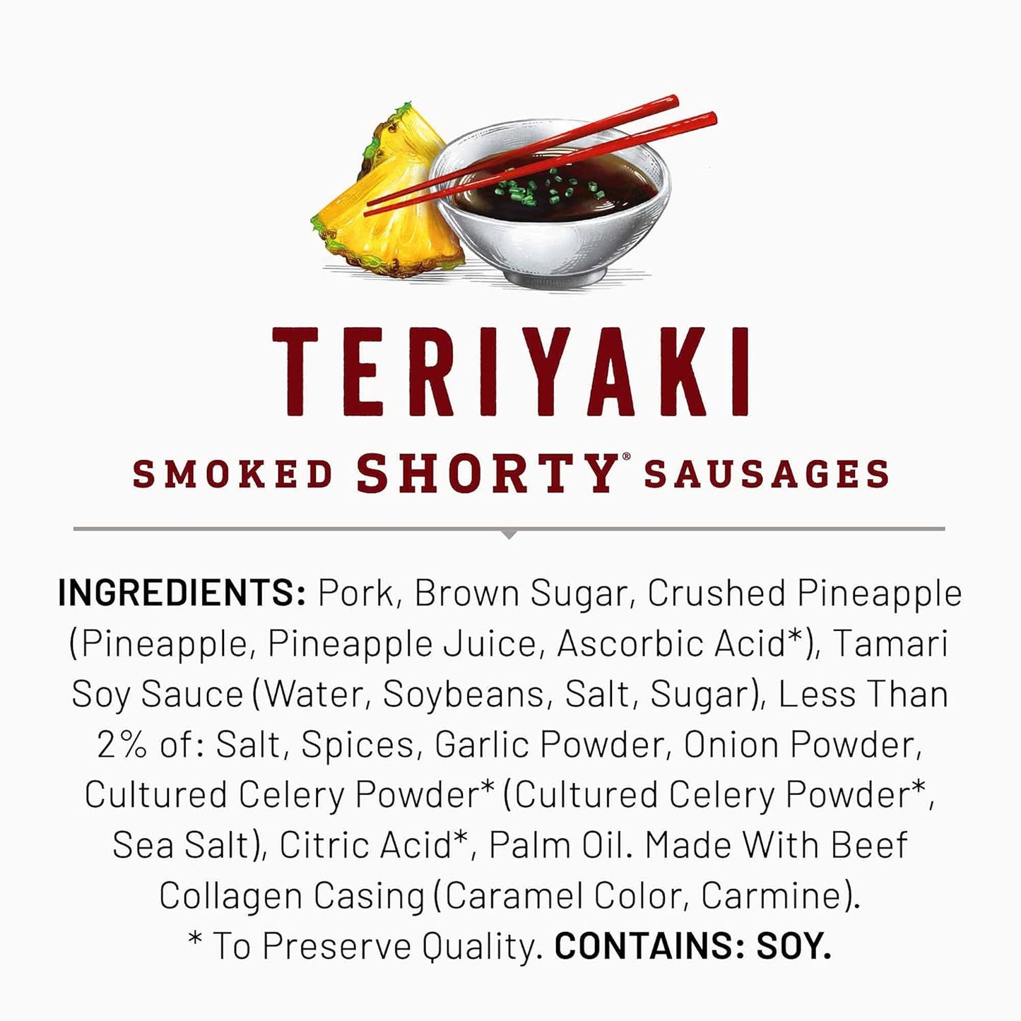 Duke's Pork Teriyaki Smoked Shorty Sausages – Gluten-Free High-Protein Snack for Gym Bag and Post-Workout, 5 oz