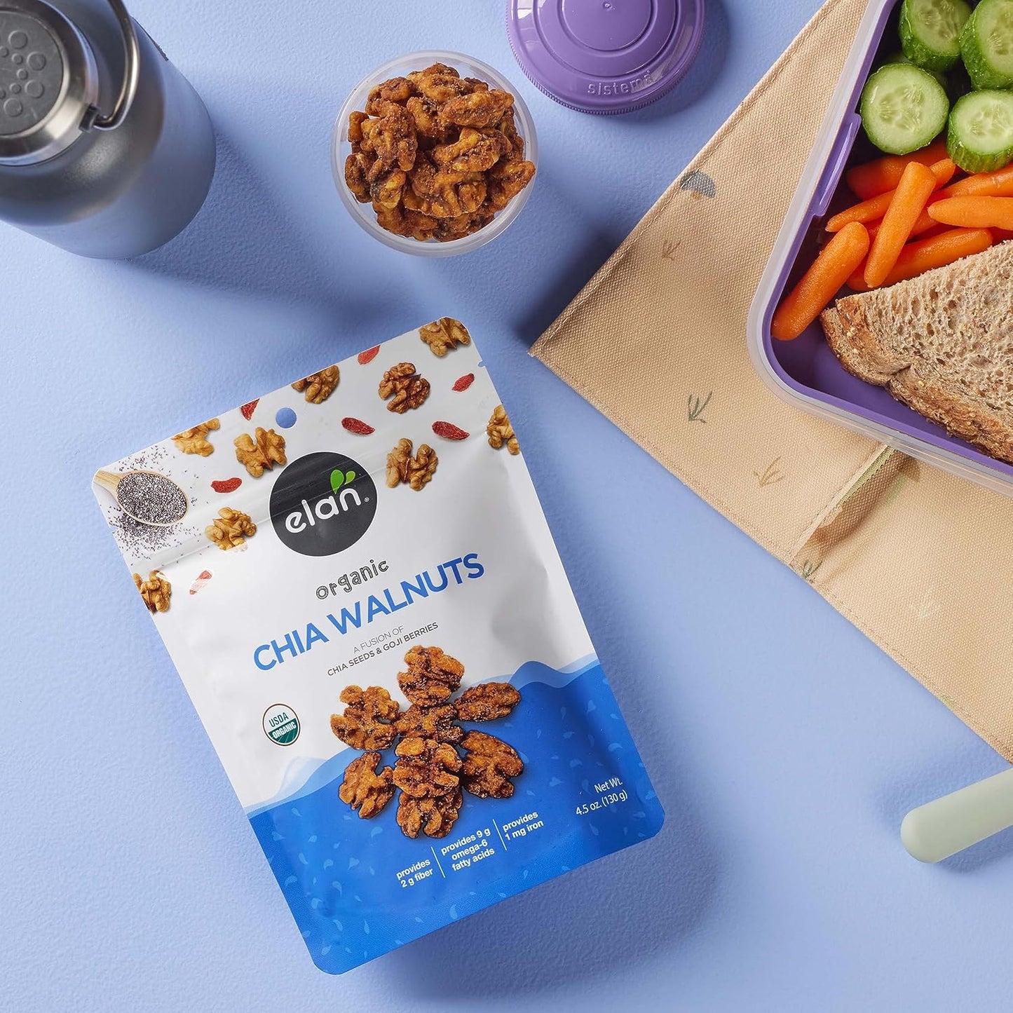 Elan Organic Chia Walnuts – Portable Superfood Snack for Hiking and Trail Fuel, 4.5 oz