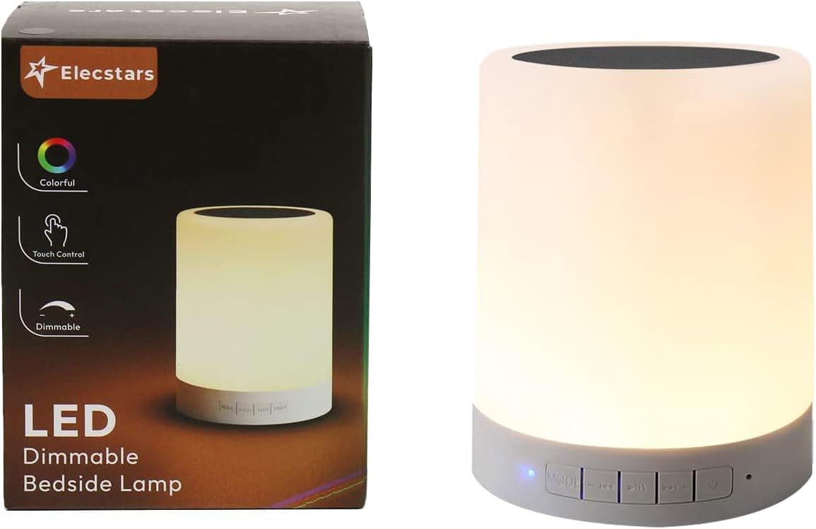 Elecstars Touch Bedside Lamp for Bath and Wind-Down Routine - 6 Calming Color Modes with Bluetooth Speaker for Mindful Evenings and Self-Care