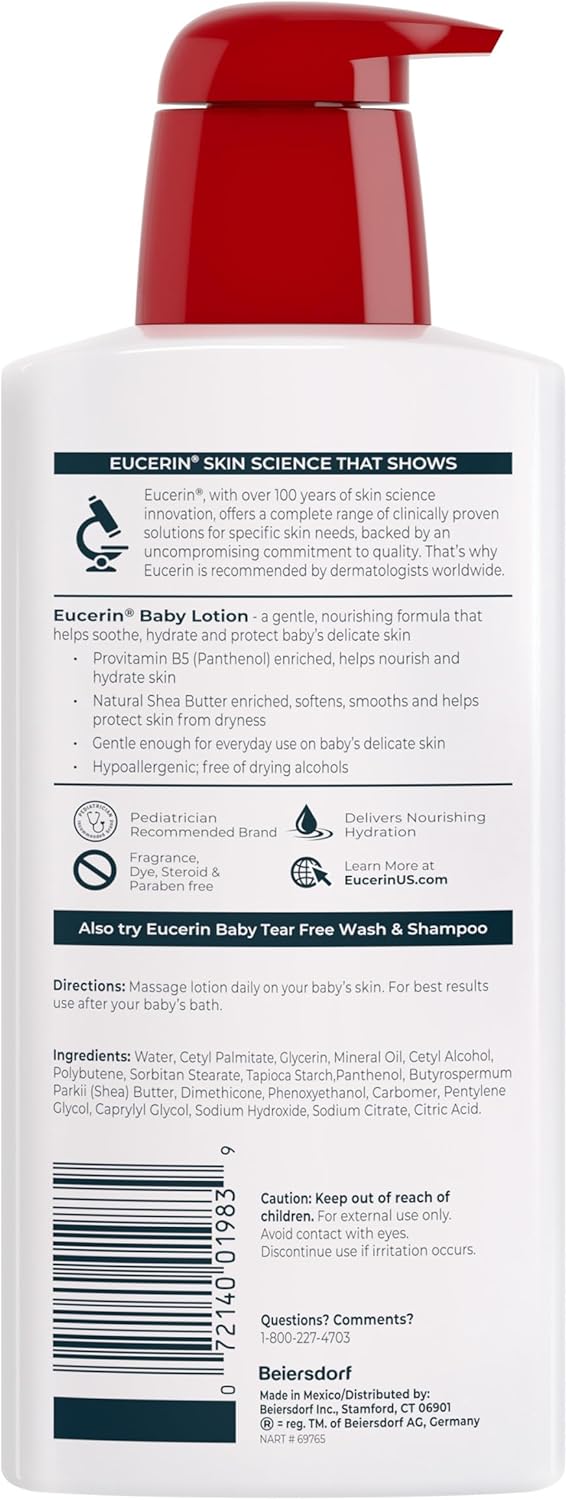 Eucerin Baby Body Lotion – Hypoallergenic Moisturizer for Newborns and Toddlers with Delicate Skin, 13.5 Fl Oz