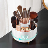 Diesisa Makeup Brush Organizer – Effortless White Vanity Storage with 360° Spin, Five Slots for Restraint-Focused Beauty Routines