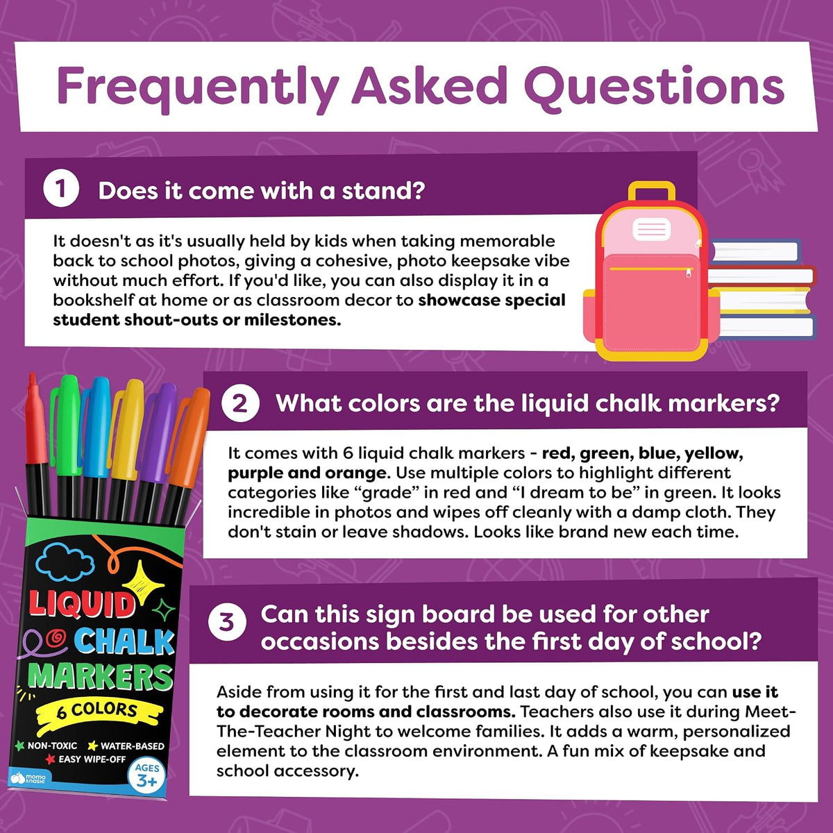 First Day of School Board for Teachers, Classroom Back to School Photo Station Supply with Reusable Chalk Marker Surface