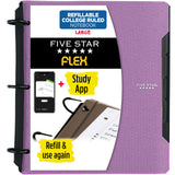 Five Star Flex Refillable Notebook + Study App for Focused Dorm Study Sessions, 1 Inch TechLock Rings and 60 College Ruled Sheets