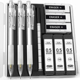 Four Candies Cute Mechanical Pencil Set – Effortless Design Pencil Kit, Matte White Mechanical Pencils with Frosted Storage Case