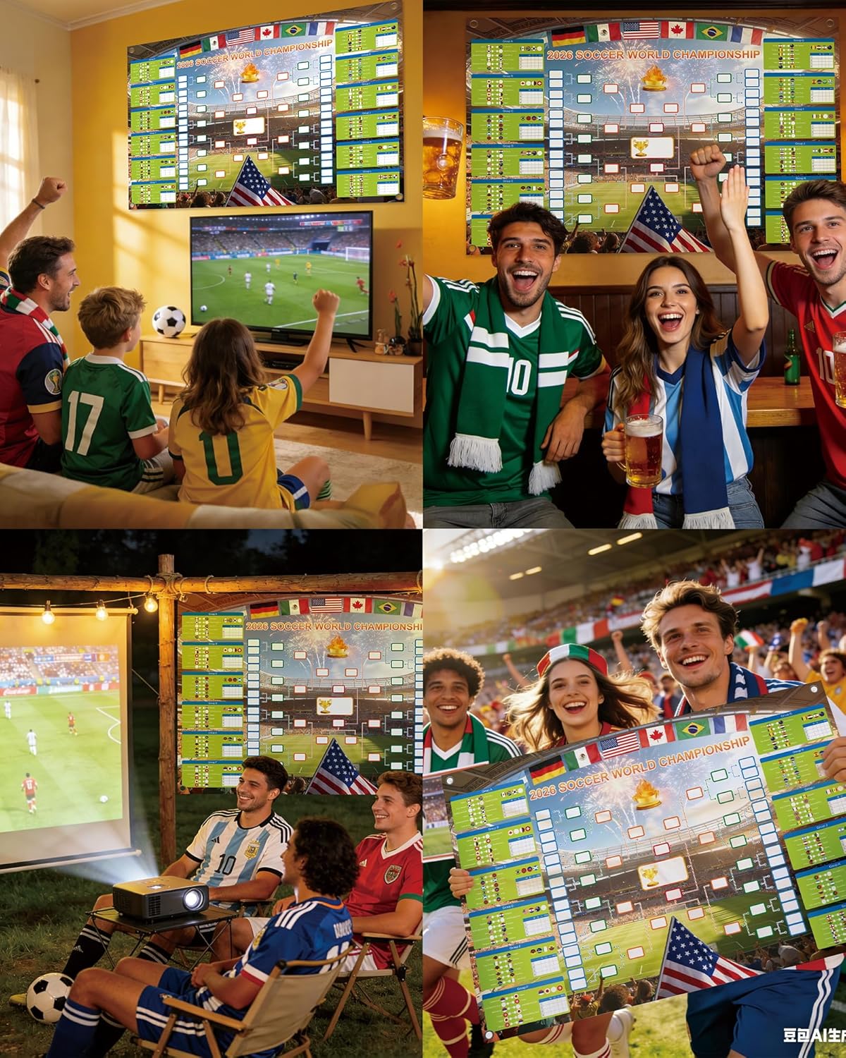 GAMSOD World Cup Wall Chart – Thoughtful Valentine's Day Gift for Her or Him, Giant Tournament Bracket with 64 Country Flag Stickers