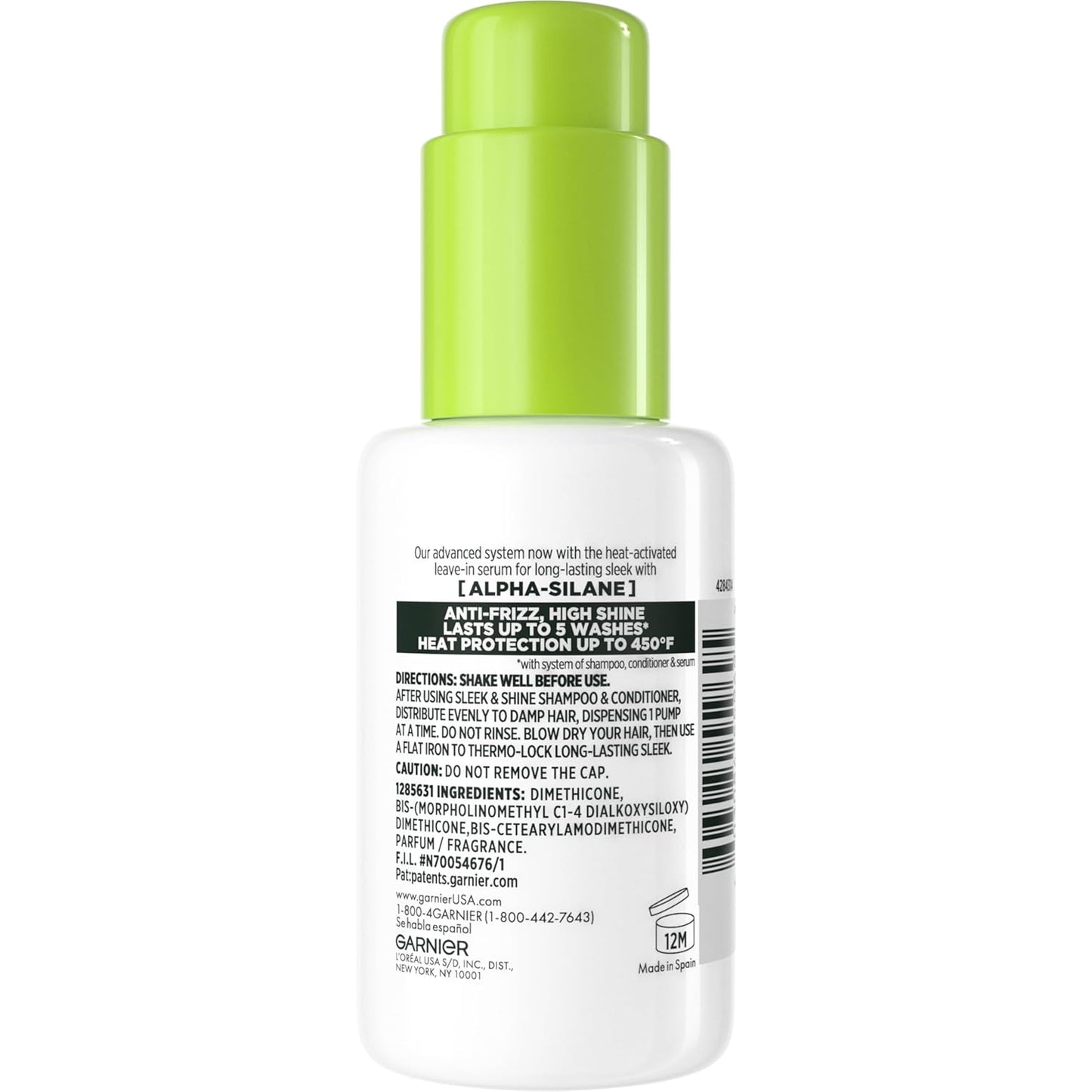 Garnier Fructis Sleek and Shine Sleek and Stay Hair Serum – Paraben and Phthalate-Free Heat Protectant for Frizzy, Dry Hair