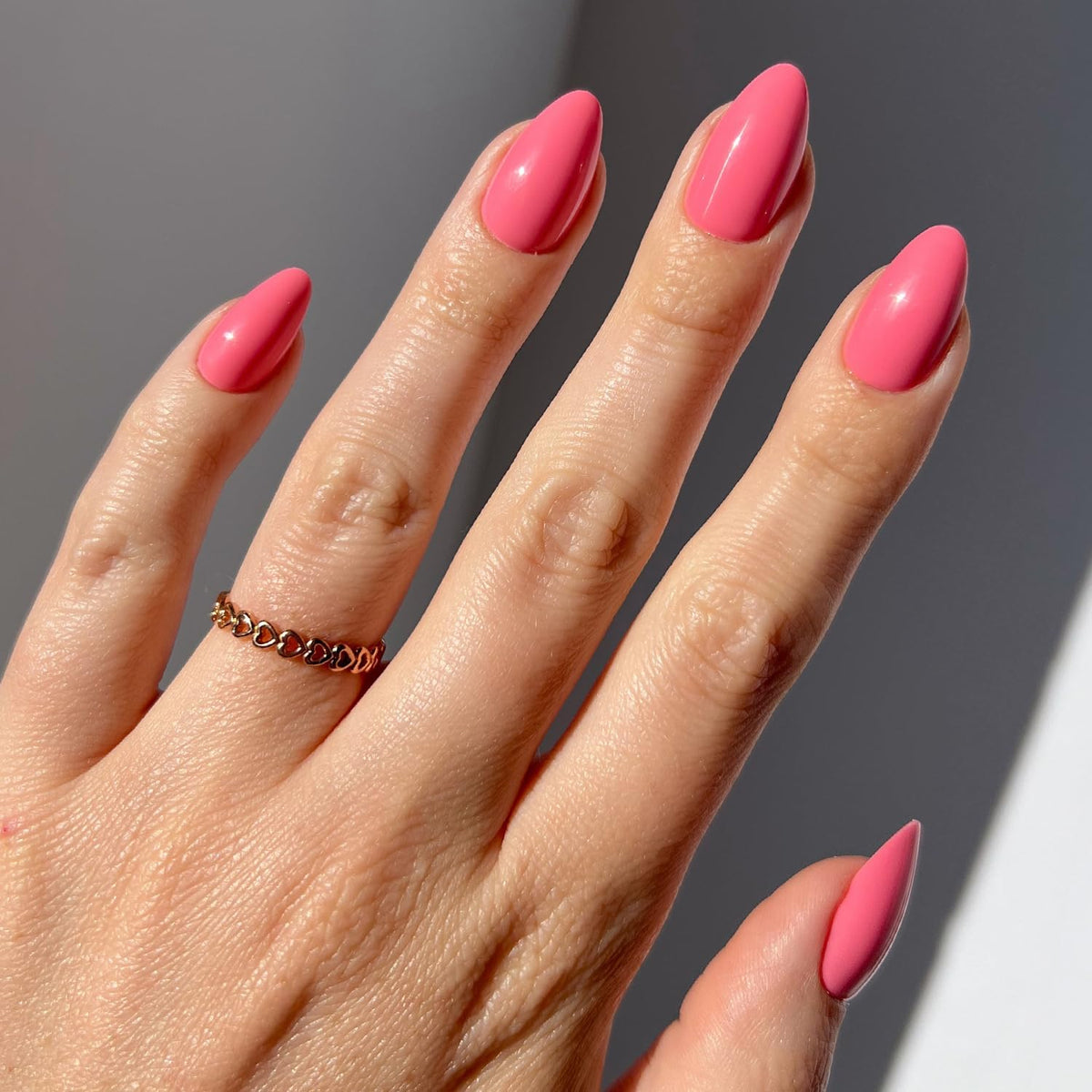 Glamnetic Press On Nails - Flamingo Pink | Opaque Classic Pink Short Almond Fake Nails, Salon Quality | 15 Sizes - 30 Nail Kit