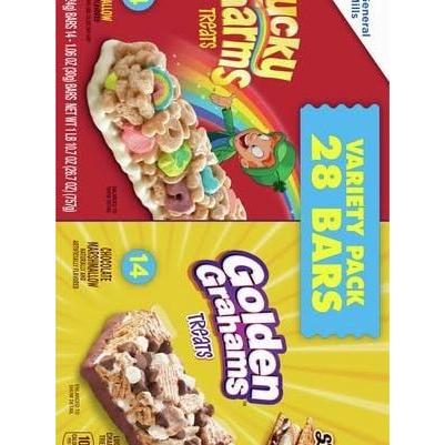 Golden Grahams Lucky Charms Cereal Treat Bars – Road Trip and Travel Snack for the Car, 28 Individually Wrapped Bars