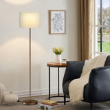 Modern Minimalist Floor Lamp with White Linen Shade, Slim Black Pole and Hands-Free Foot Switch, 60-Inch Corner Lamp for Studio Apartments and Reading Nooks
