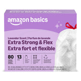 Amazon Basics Ultra-Force Tall Kitchen Drawstring Trash Bags – Clean Scented Tear Resistant Waste Bags for Wellness Routines and Clutter-Free Bath Time Reset, 13 Gallon, 80 Count