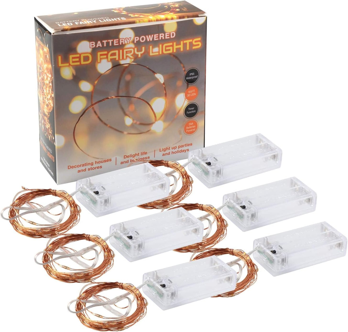 innotree LED Fairy Lights – IP65 Waterproof Patio String Lights, 10ft Battery Operated Copper Wire Strands 6-Pack