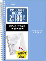 Five Star 2 Subject Notebook – Streamlined Portable College Ruled Notebook for Less is More Stationery Lovers