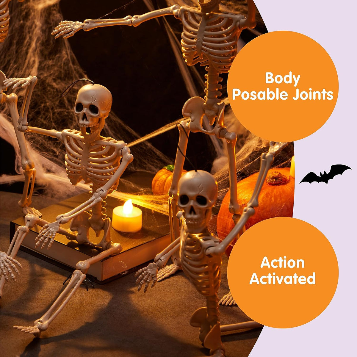 JOYIN 5-Pack Posable Halloween Skeletons – 16 Inch Weatherproof Resin Bones for Front Yard, Patio, and Campsite Halloween Displays